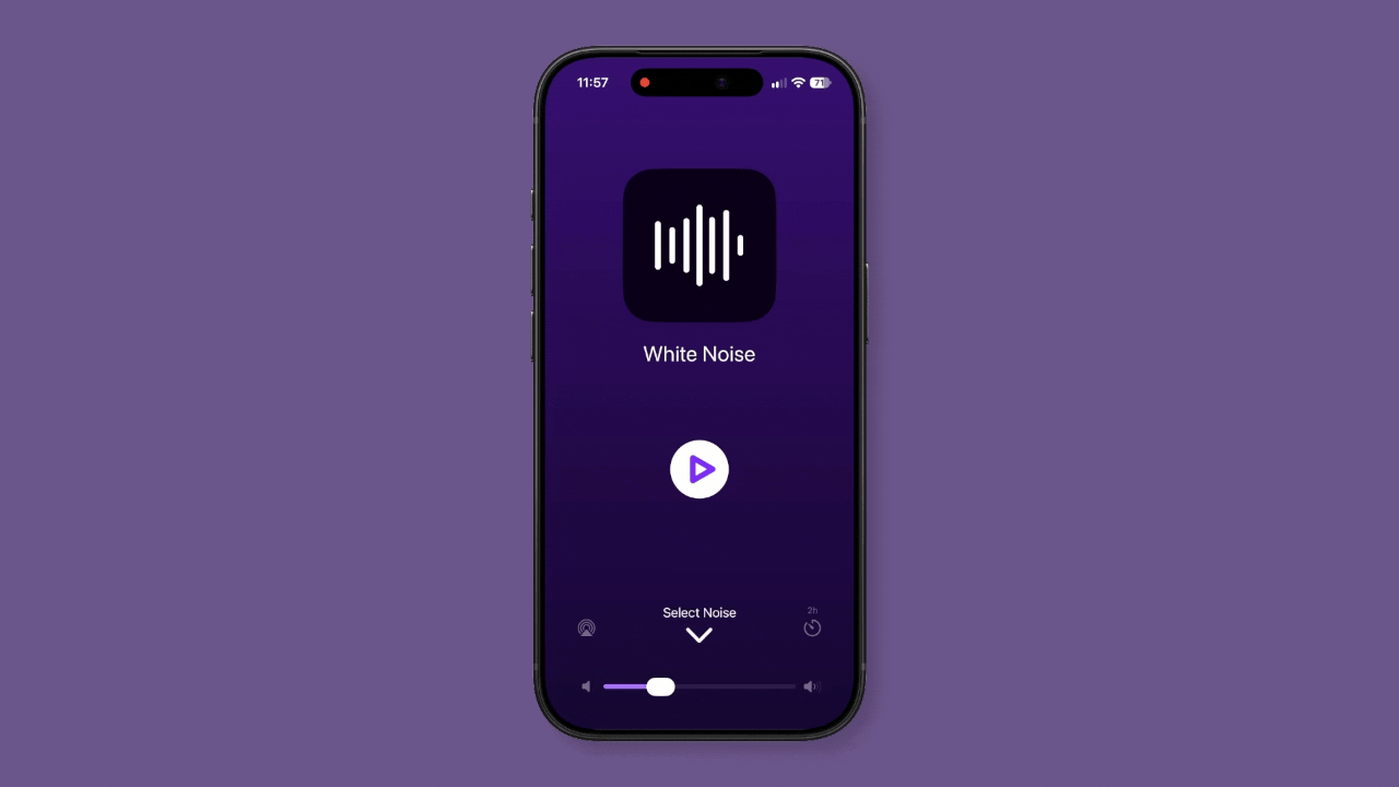 Animation of Dark Noise's new liquid glass Now Playing view